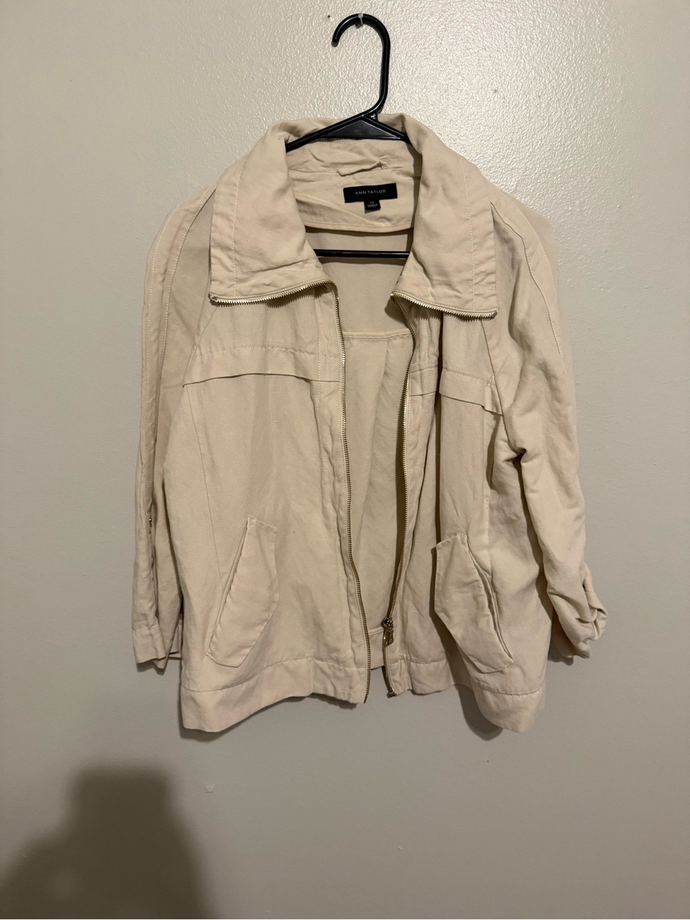 Ann Taylor Neutral Cream Utility Zip Jacket